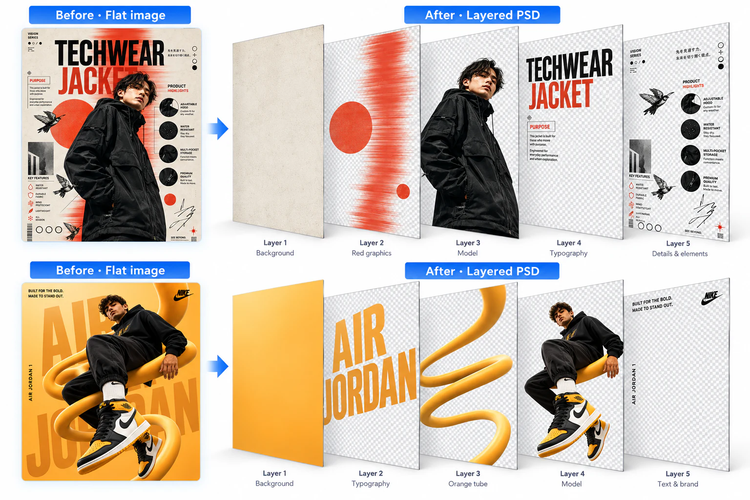 Fashion posters: original designs and illustrated PSD layer breakdowns